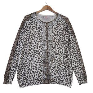 Quacker Factory Cardigan Sweater Womens XL Animal Print Sequin Button Front‎